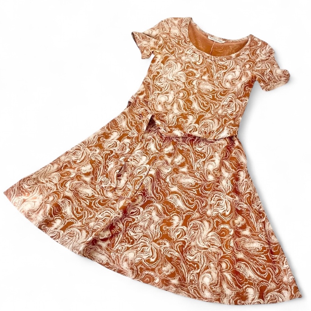 Vintage 70s Diane Von Furstenberg Brown Jersey Marble Fit Flare Dress small